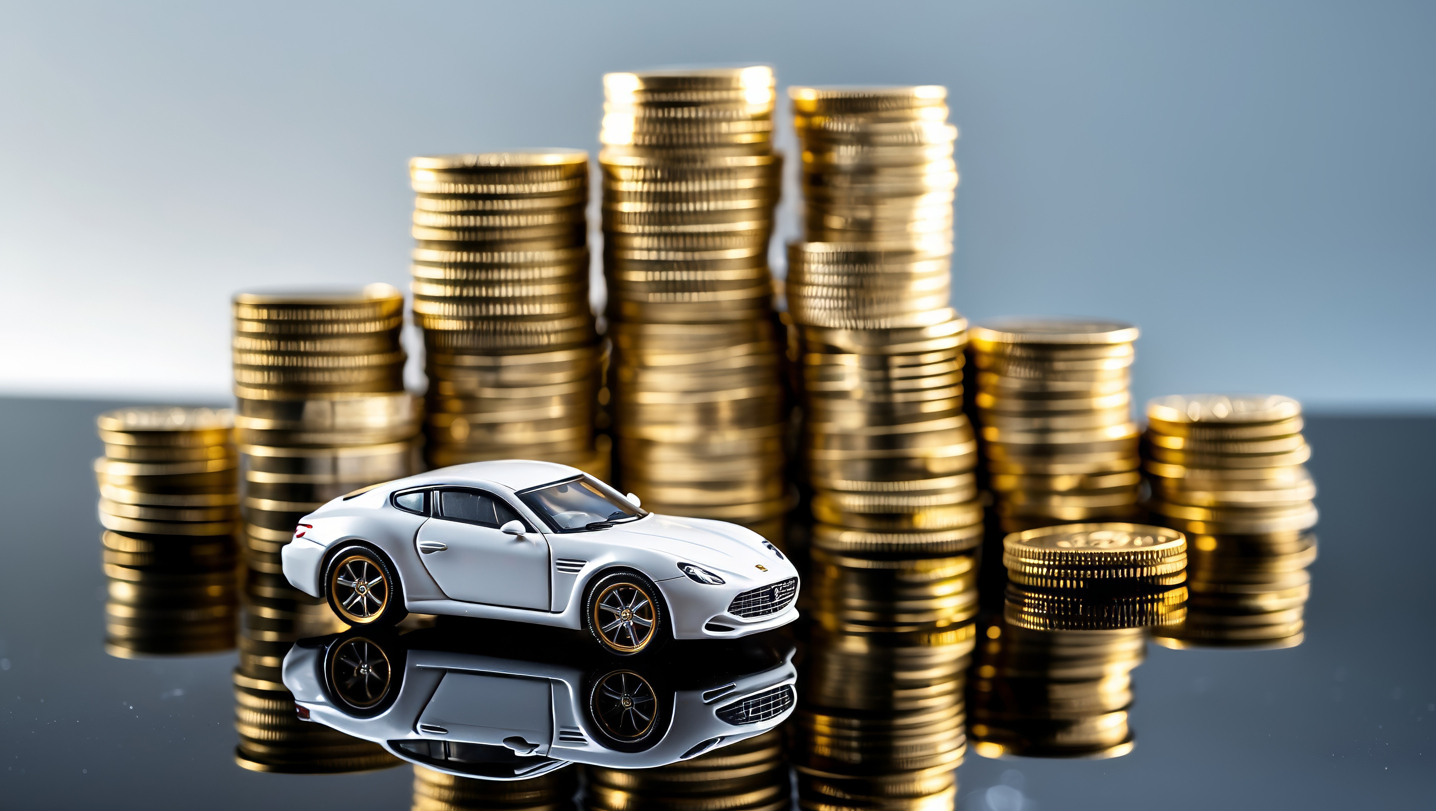 Working out car value for insurance South Africa showing silver vehicle with gold coin stacks representing valuation calculation