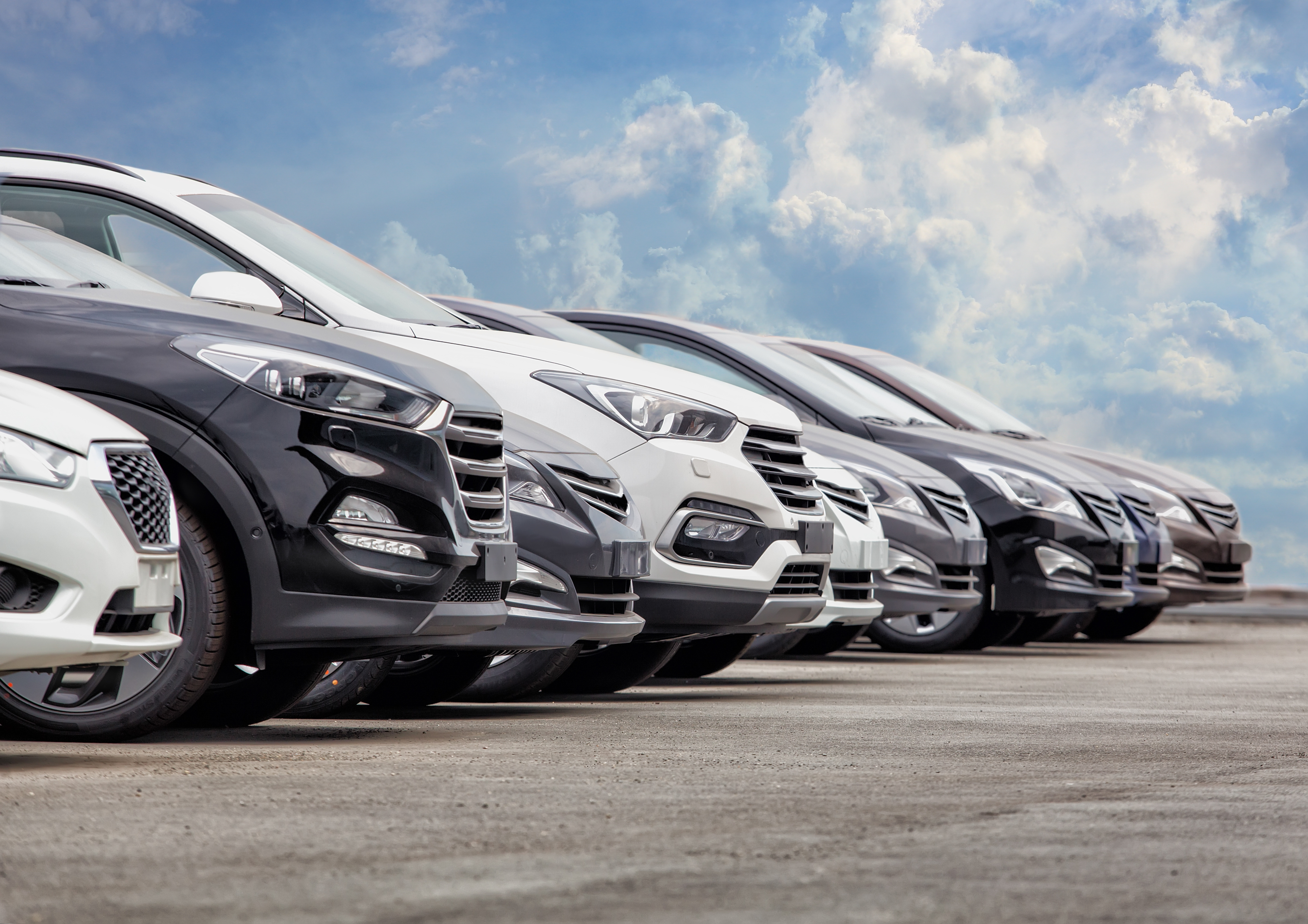 Row of new vehicles in South Africa showing different models that vary in car depreciation rates