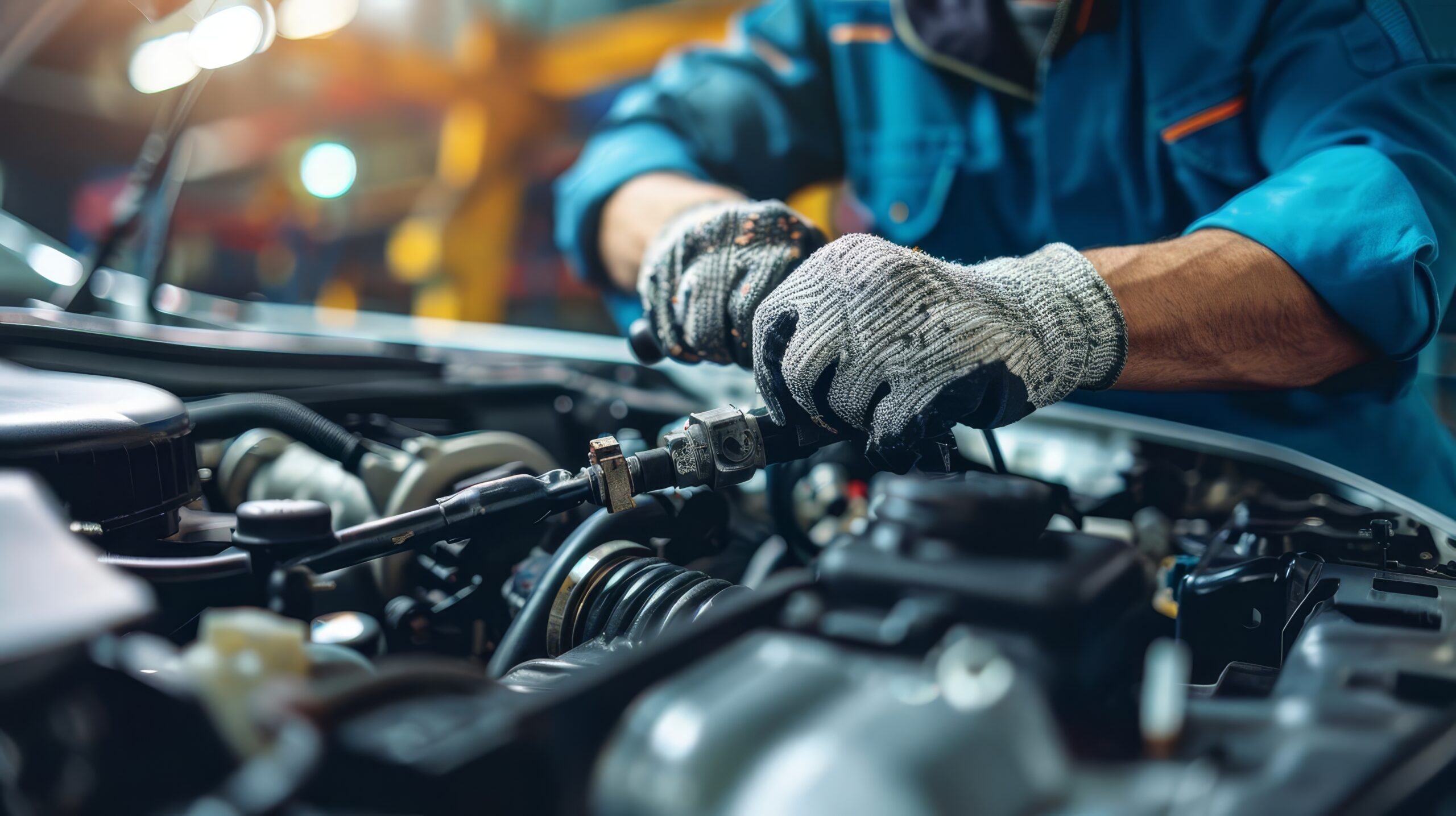 professional car maintenance technician performing repairs